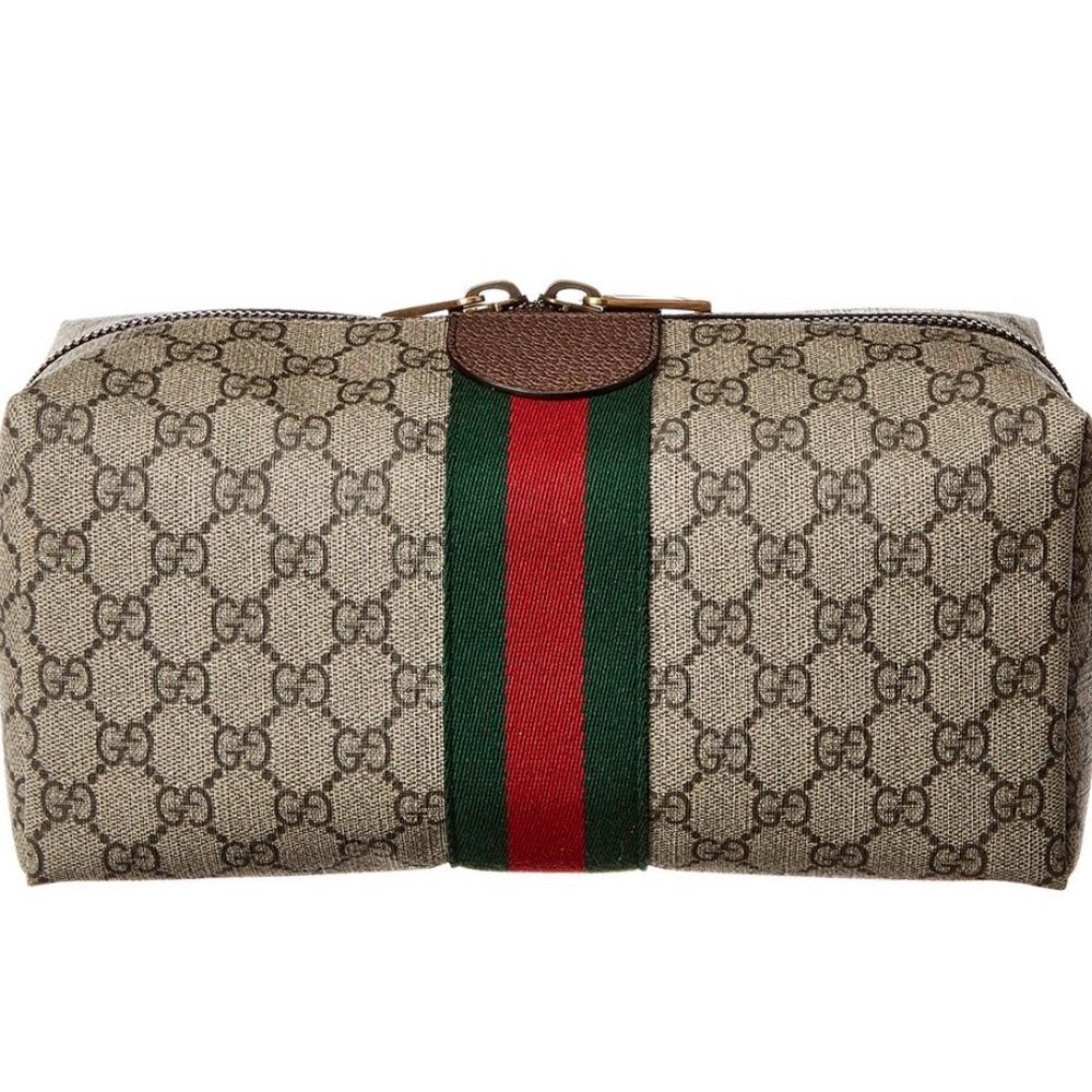 Gucci Beige Canvas Cosmetic Bag with Gold and Red Accents Brand new never used✨ - Picture 2 of 4